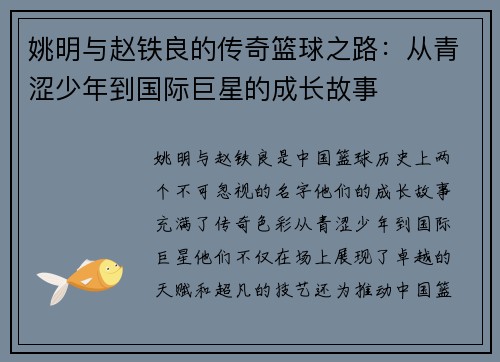 姚明与赵铁良的传奇篮球之路：从青涩少年到国际巨星的成长故事